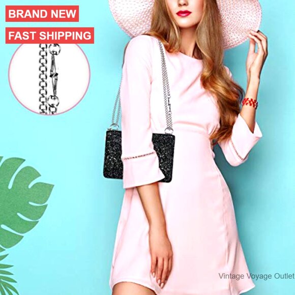 Glitter Evening Clutch with Detachable Chain Strap for Parties